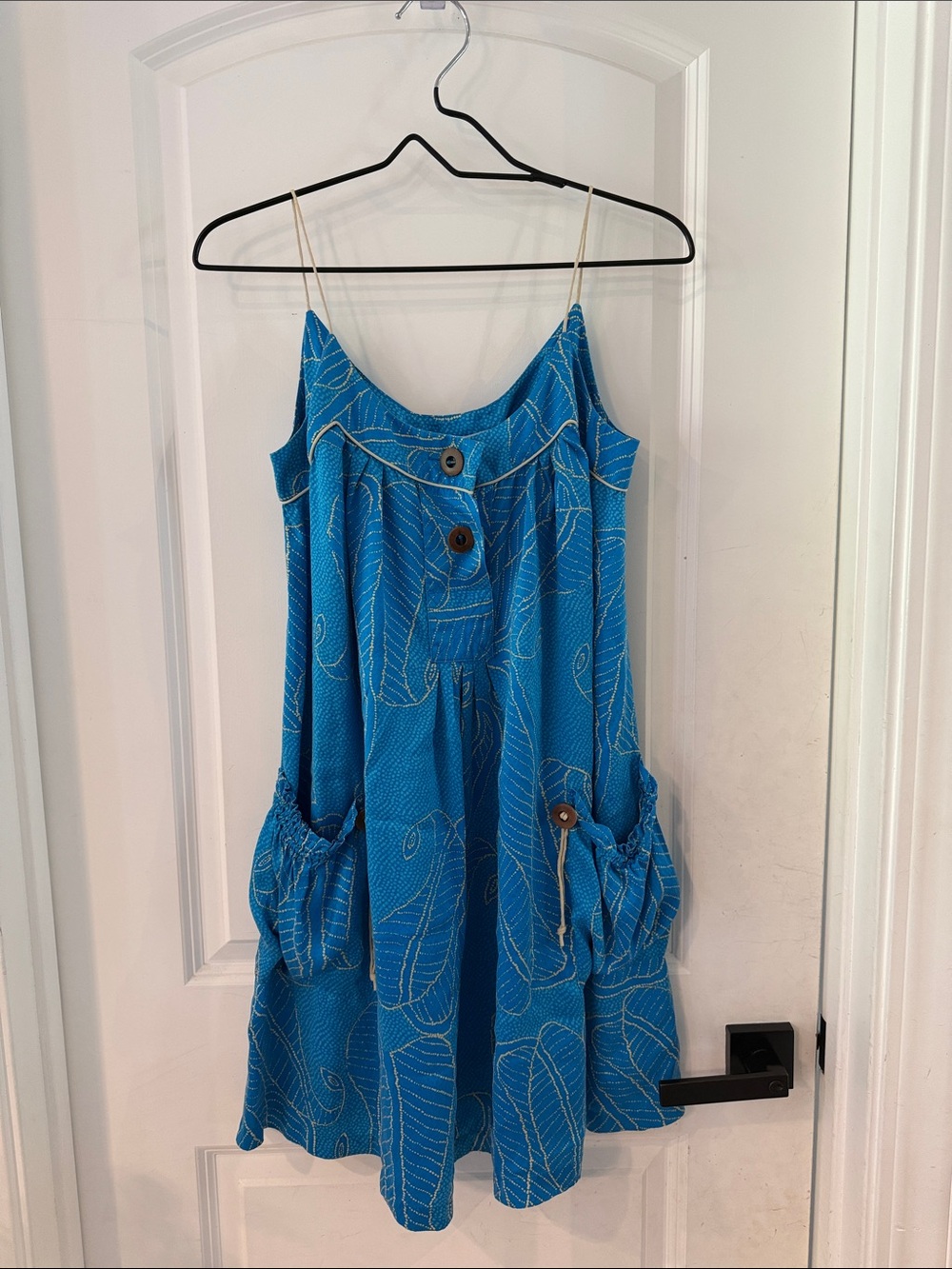 Diane Von Furstenberg Bright Blue Leaf-Print Spaghetti Strap Kids Dress